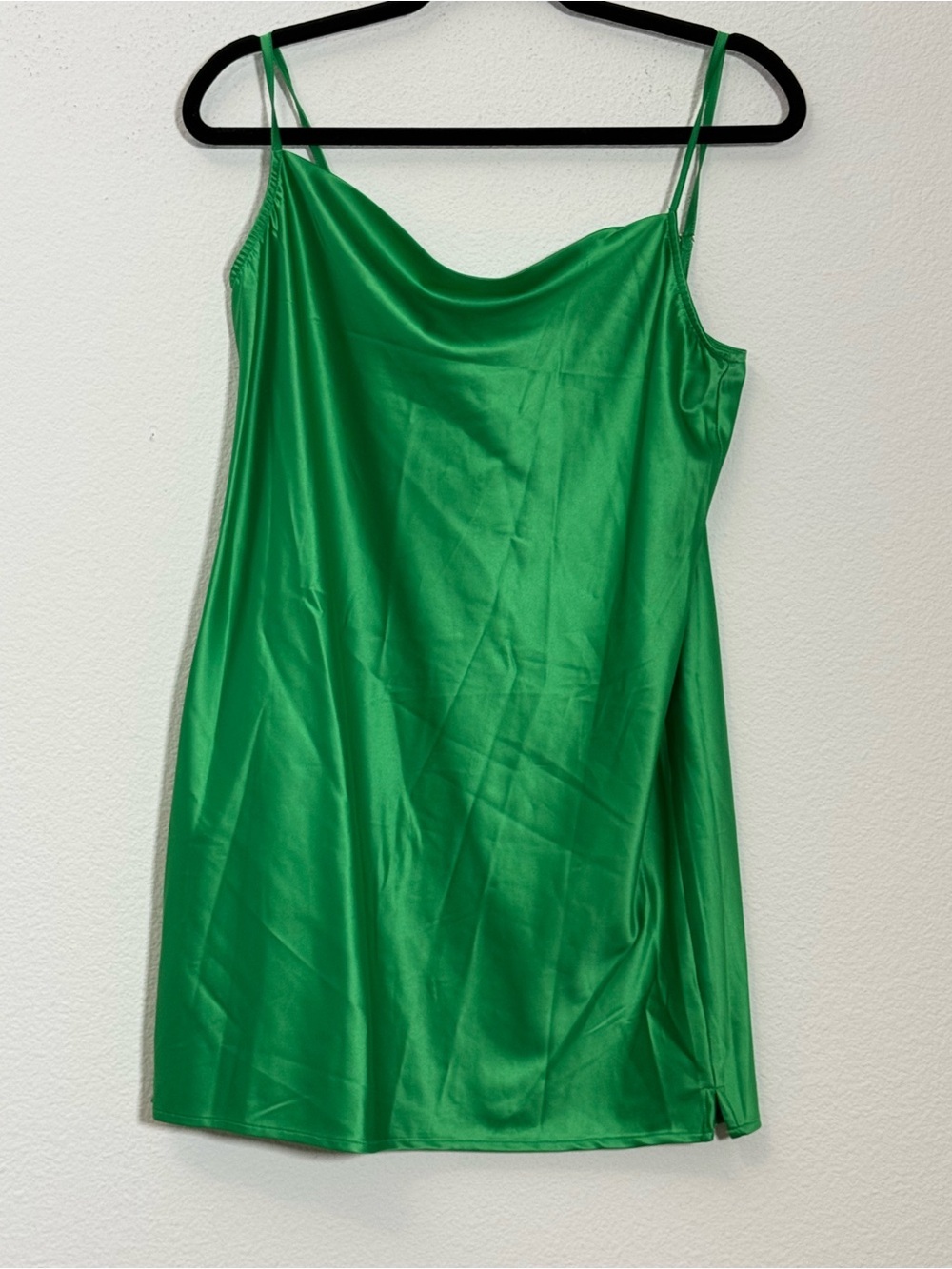 Heiress Beverly Hills Emerald Green Satin Slip Dress Cowl Neck Y2K NWT